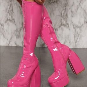 PU Leather Knee-High Platform Block
Heel Boots
Hot Pink / US8
